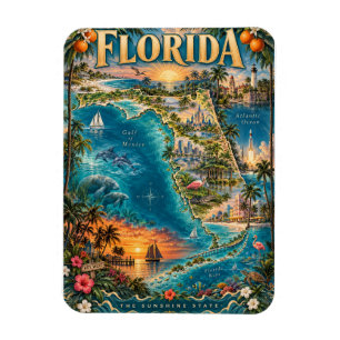 Künstlerische Florida-Staatskarte Vintage-Tropenpo Magnet