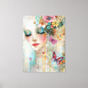 Künstlerische Frauen, Blume und Schmetterlinge Leinwanddruck