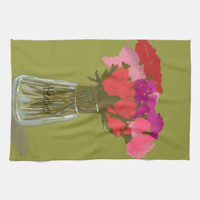 Künstlerische fröhliche Blume in Vase +Individuell Geschirrtuch (Horizontal)