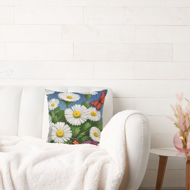 Künstlerische Fun Daisis und Schmetterlinge Kissen (Liege)