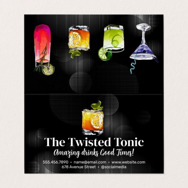 Künstlerische gemischte Cocktailgetränke Visitenkarten (Außenseite Aufgefaltet)