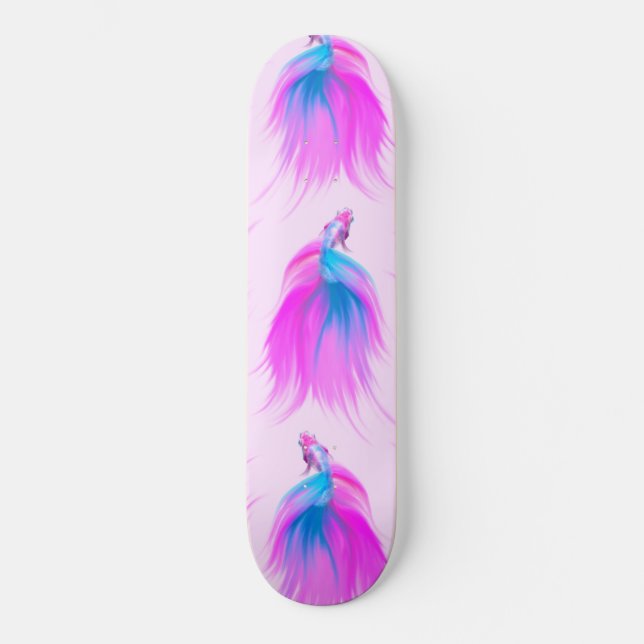 Künstlerische Girly Neon Pink Blue Painted Betta F Skateboard (Vorderseite)