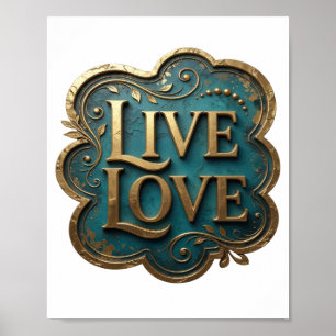 Künstlerische Gold LIVE LOVE 3D Text Kunst Poster