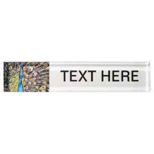 künstlerische Grafik des Pfaus und der Federn Namensplakette