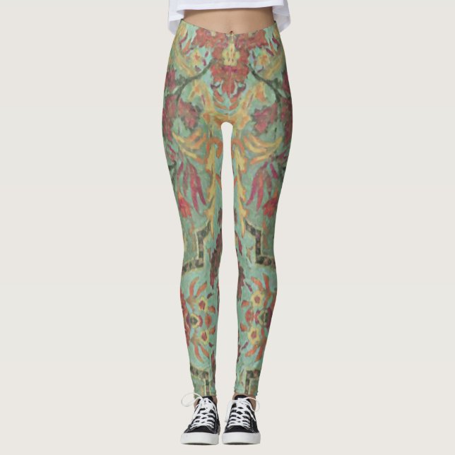 Künstlerische Green Damask Leggings (Vorderseite)