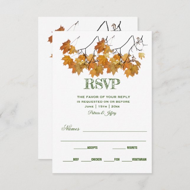 Künstlerische Herbstleaves Hochzeit-RSVP-Karte RSVP Karte (Vorne/Hinten)