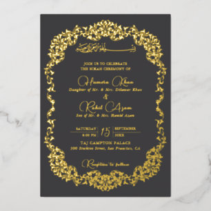 Künstlerische Holzkohle Gold Blumen Paisley Muslim Folieneinladung