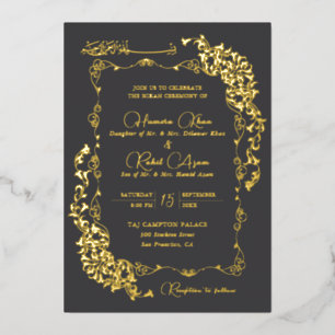 Künstlerische Holzkohle Gold Blumen Paisley Muslim Folieneinladung