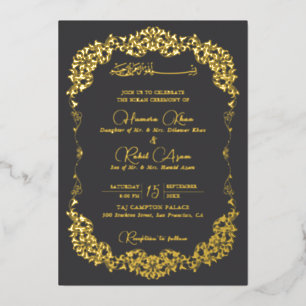 Künstlerische Holzkohle Gold Blumen Paisley Muslim Folieneinladung