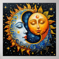 künstlerische Illustration von Sonne und Mond