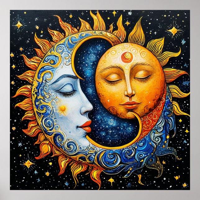 künstlerische Illustration von Sonne und Mond Poster (Vorne)