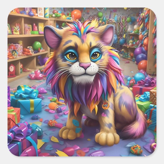 Künstlerische Katze Quadratischer Aufkleber (Vorderseite)