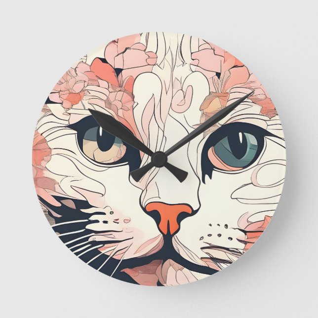 Künstlerische Katze Runde Wanduhr (Vorderseite)