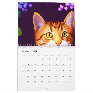 Künstlerische Katze und Blume ändern Kalender