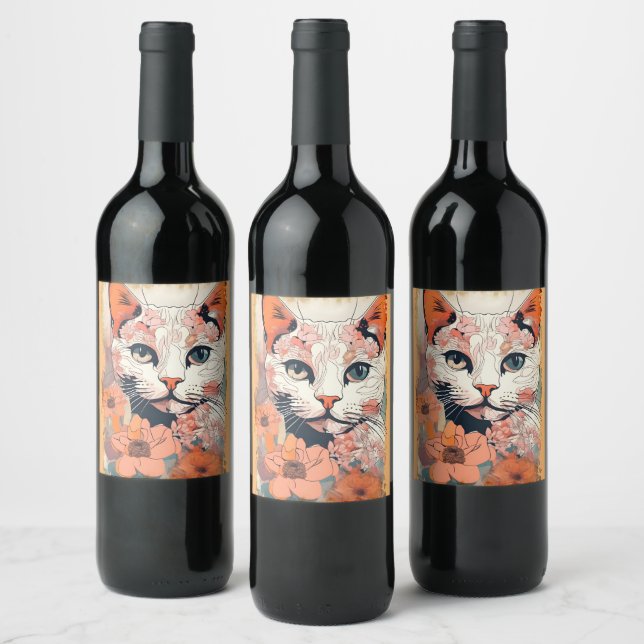 Künstlerische Katze Weinetikett (Flaschen)
