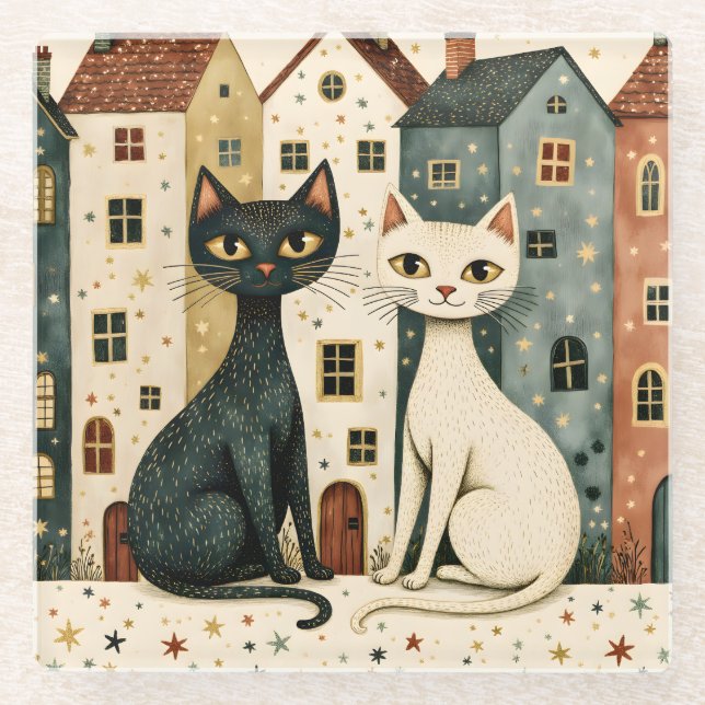 Künstlerische Katzen Glasuntersetzer (Vorderseite)