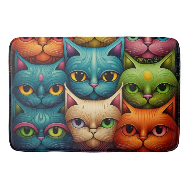 Künstlerische Katzenfamilie Badematte (Vorderseite)