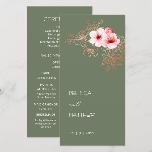 Künstlerische Kirschblüte | Hochzeitsprogramm (Vorne/Hinten)