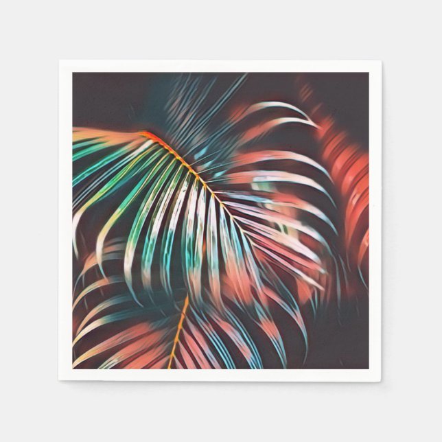 Künstlerische Korallen und Aquamarine Palm-Blätter Serviette (Vorderseite)