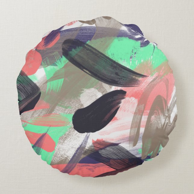 Künstlerische Korallenschwarz aquamarine Aquarellp Rundes Kissen (Rückseite)