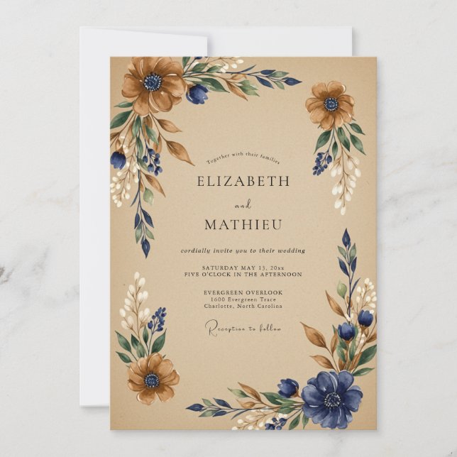 Künstlerische Kupfer-Ernte-Hochzeit Einladung (Vorderseite)
