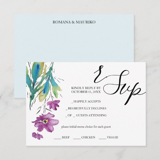 Künstlerische Lila Wildblume Wasserfarben Handgema RSVP Karte (Vorne/Hinten)