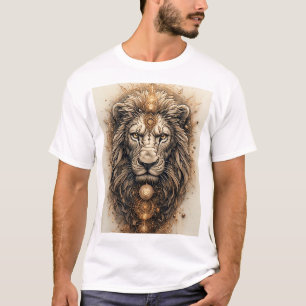 Künstlerische Lion mit goldener Geometrie T-Shirt