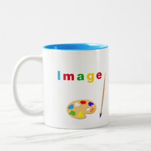 Künstlerische mehrfarbige Text- und Kunstsymbole a Zweifarbige Tasse