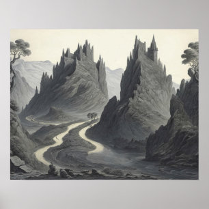 Künstlerische mittelalterliche Landschaft Digital Poster