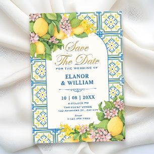 Künstlerische Mittelmeer-Zitrone-Fliese floral Save The Date