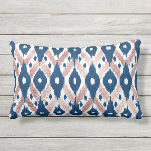Künstlerische moderne Rose Gold Navy Blue Ikat Geo Kissen Für Draußen