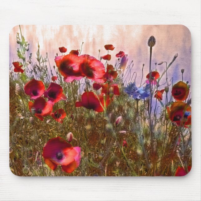 Künstlerische Mohnblumen Mousepad (Vorne)