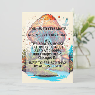 Künstlerische Mushroom-Illustration Geburtstagspar Einladung