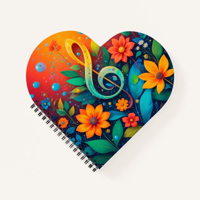 Künstlerische musikalische Note, umgeben von farbe Notizbuch (Vorderseite)