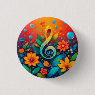 Künstlerische Musiknote umgeben von farbenfrohen B Button