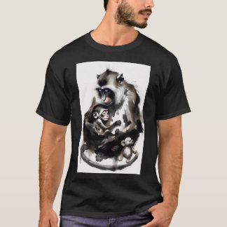 Künstlerische Mutter und Baby-Affe Tuschwasch-Illu T-Shirt