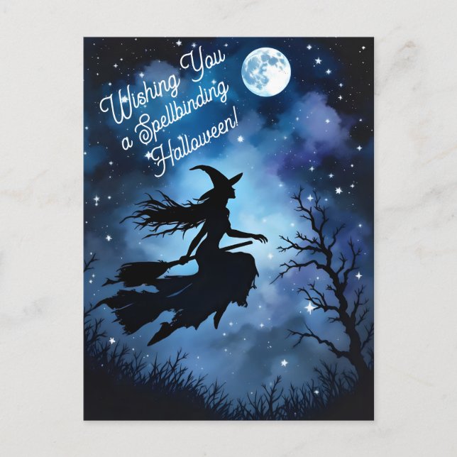Künstlerische Nachtsilhouette Halloween Hexe  Postkarte (Vorderseite)