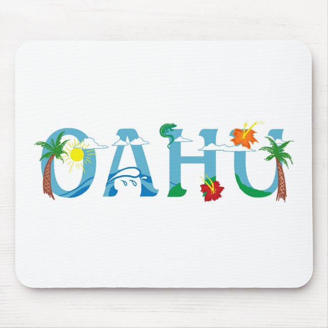 Künstlerische Oahu Hawaii Wortart Mousepad (Vorne)