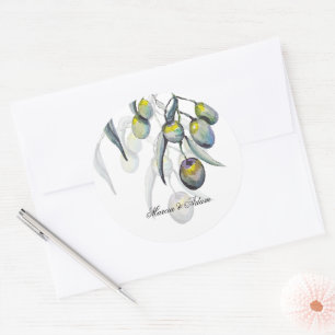 Künstlerische Olive Handbemalt Aquarell Runder Aufkleber