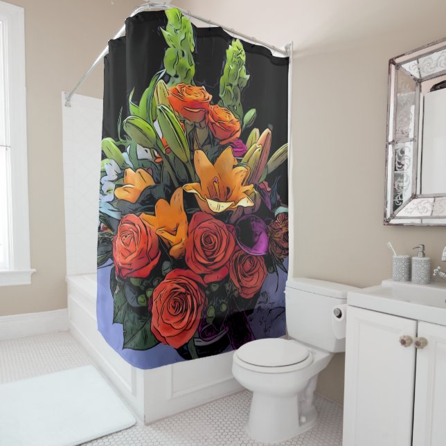 Künstlerische Orangenblumenbildung Duschvorhang (Beispiel)