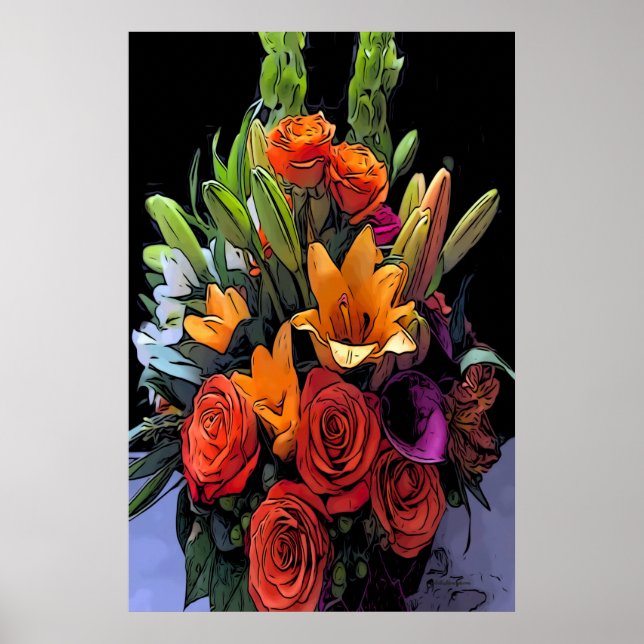 Künstlerische Orangenblumenbildung Poster (Vorne)