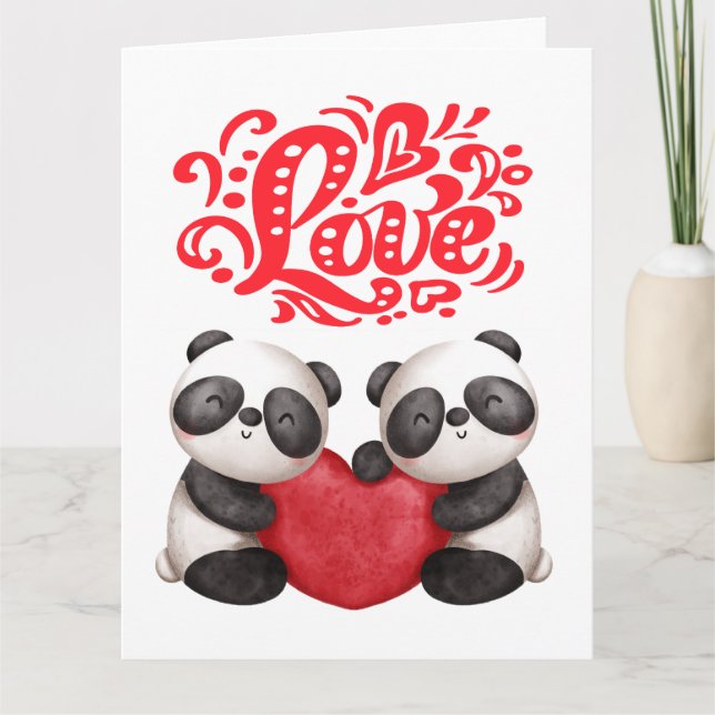 künstlerische Pandas Liebe Herzdesign Karte (Vorderseite)