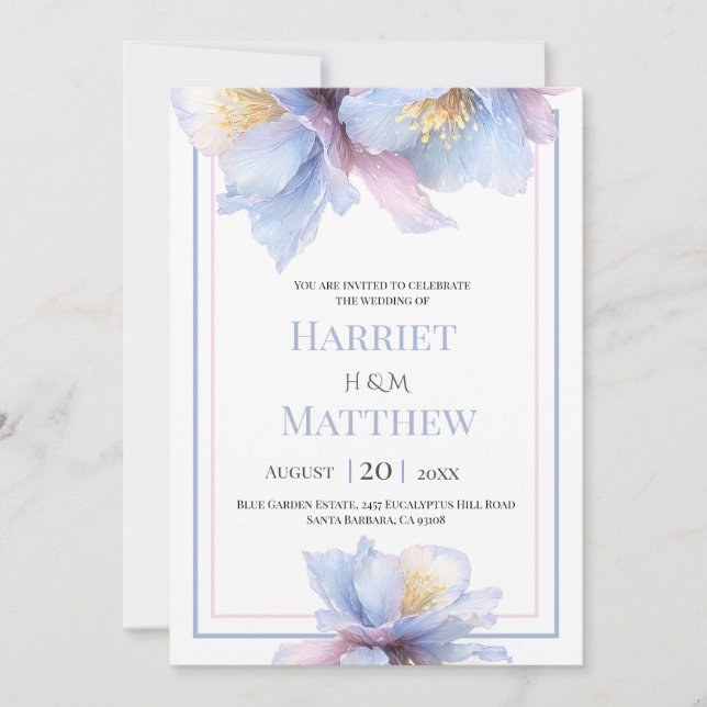 Künstlerische Pastell-Botanische Blumen Hochzeit Einladung (Vorderseite)