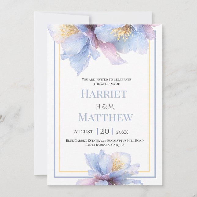 Künstlerische Pastell-Botanische Blumige Hochzeit Einladung (Vorderseite)