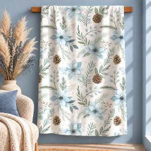 Künstlerische Pastellblaue Winterblumen-Decke Sherpadecke
