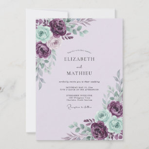 Künstlerische Pflaume Minze Blatt Hochzeit Einladung