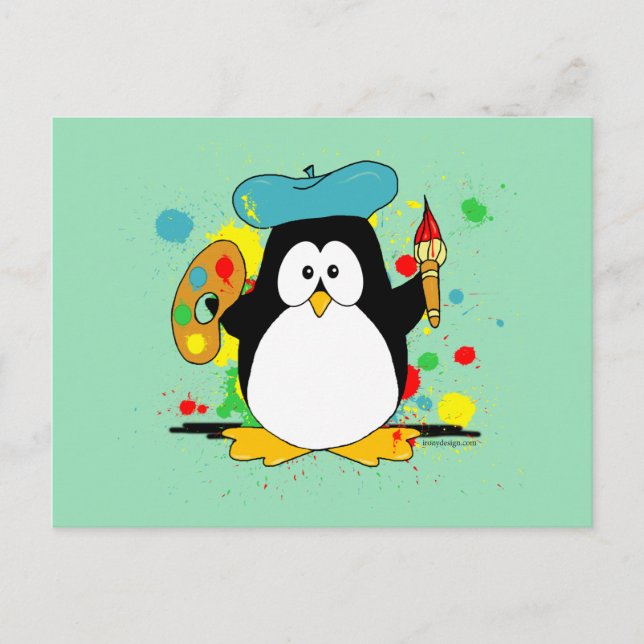 Künstlerische Pinguin Green Postkarte (Vorderseite)