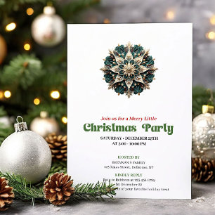 Künstlerische Retro-Weihnachtsschneeflocken-Party- Einladung