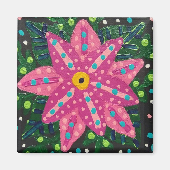 Künstlerische rosa Blume Magnet (Vorne)