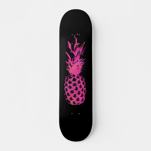 Künstlerische rosa und schwarze Aquarellneonananas Skateboard (Vorne)